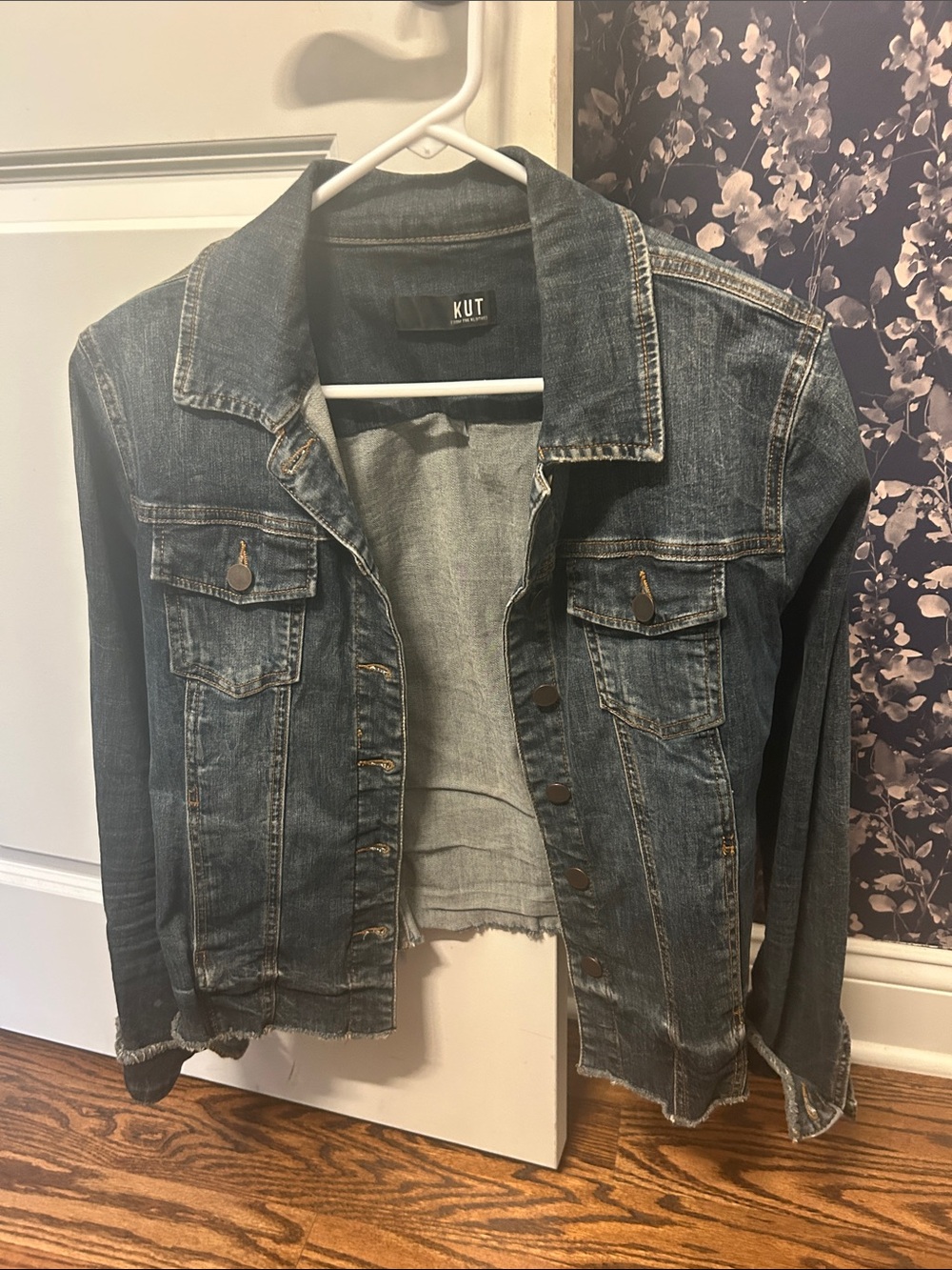 Kut from the Kloth Distressed Dark Blue Denim Jacket